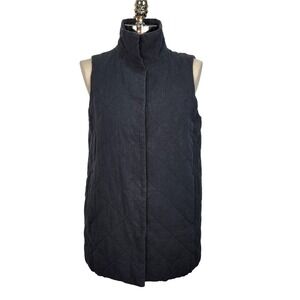 Eileen Fisher Quilted Vest Charcoal Gray Organic Linen Crepe S Snap Closure